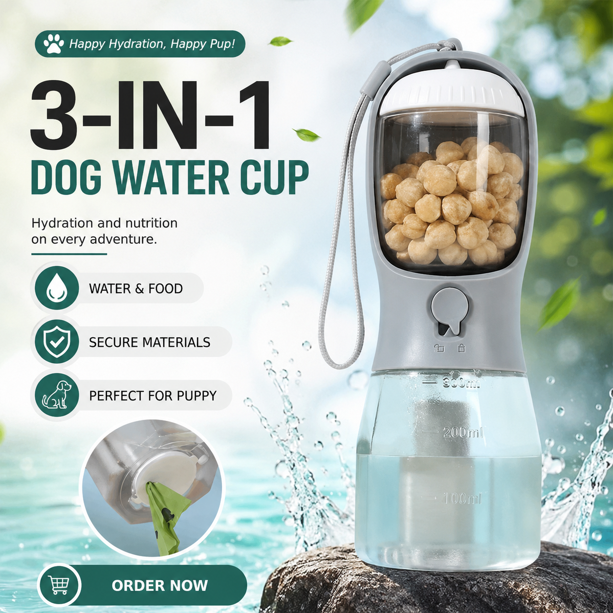 Dog Water Cup Drinking Food Garbage Bag Three-in-one Portable Small Multi-functional Pet Cups Pets Supplies