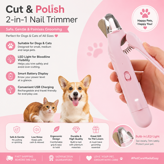 2 In 1 Pet Nail Clippers With Led Light Dog Cat Special Blood Line Scissors Multifunction Animals Paw Nail Trimmer Pet Supplies